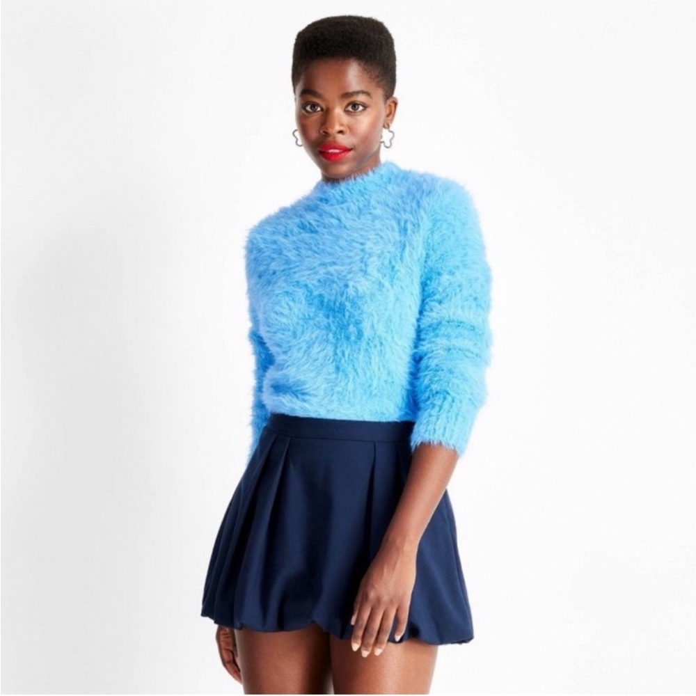 NWT Future Collective Eyelash Crewneck Sweater, Size Small, Blue